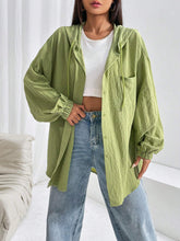 Drop Shoulder Drawstring Hooded Shirt